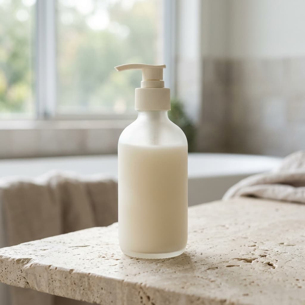 Unlabeled shampoo bottle